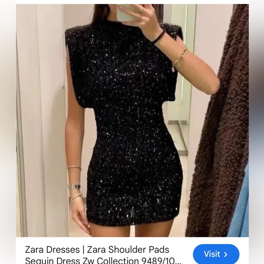 Zara Black Sequin Mini Dress with Structured Shoulders